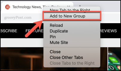 Adding a tab to a new tab group in Chrome