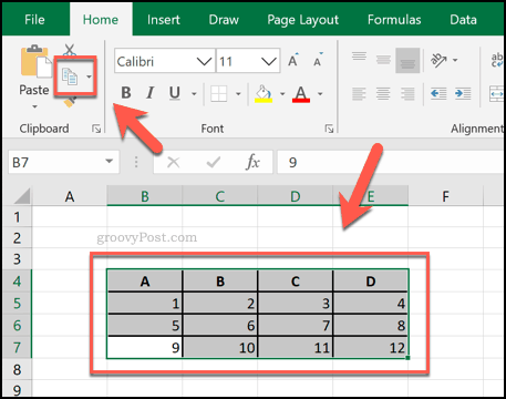 Копирование ячеек из Excel в виде таблицы
