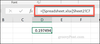 Ссылка на одну ячейку из внешнего файла электронной таблицы Excel