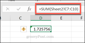Формула Excel SUM с использованием диапазона ячеек из другого листа
