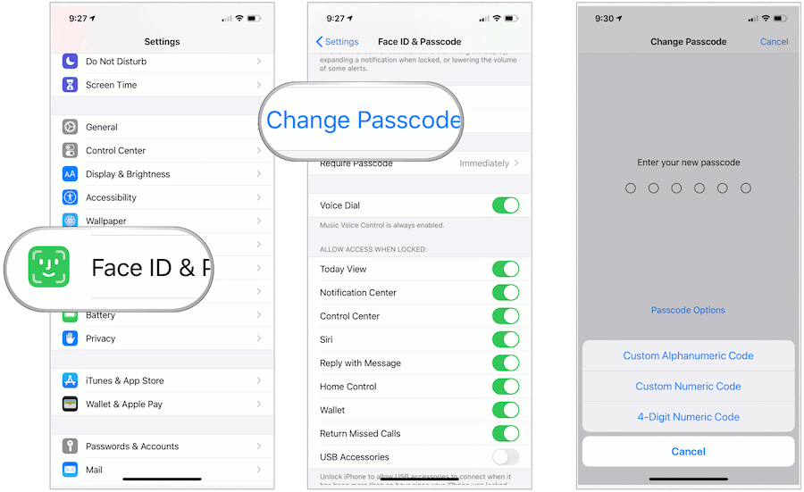 iPhone сменить пароль