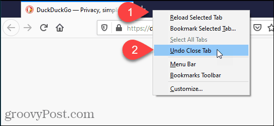 Select Undo Close Tab in Firefox