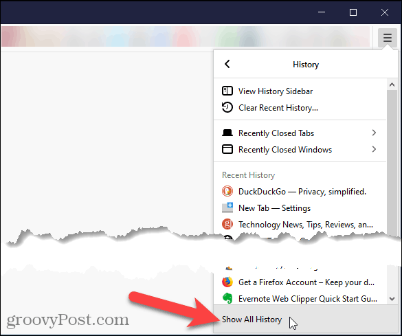 Select Show All History in Firefox