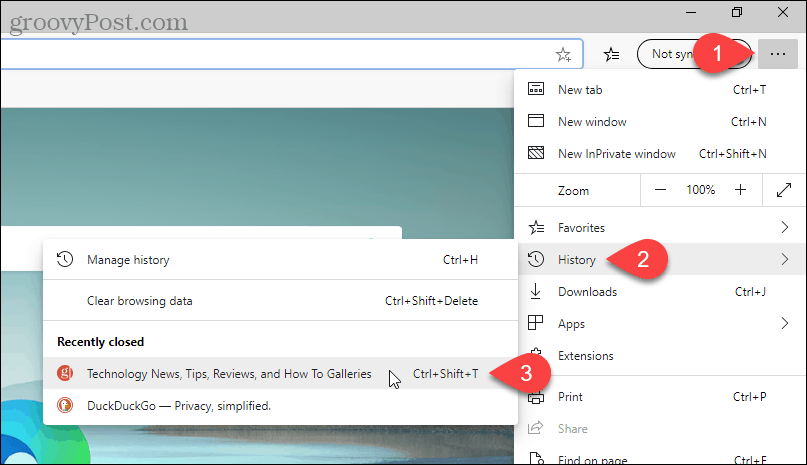 Go to History > Reopen tab in Edge