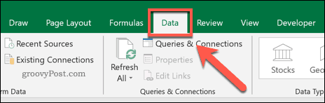 The Data tab on the Excel ribbon bar