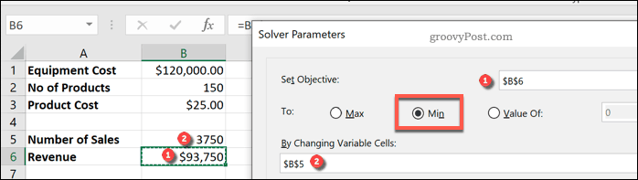 Установка переменных Excel Solver