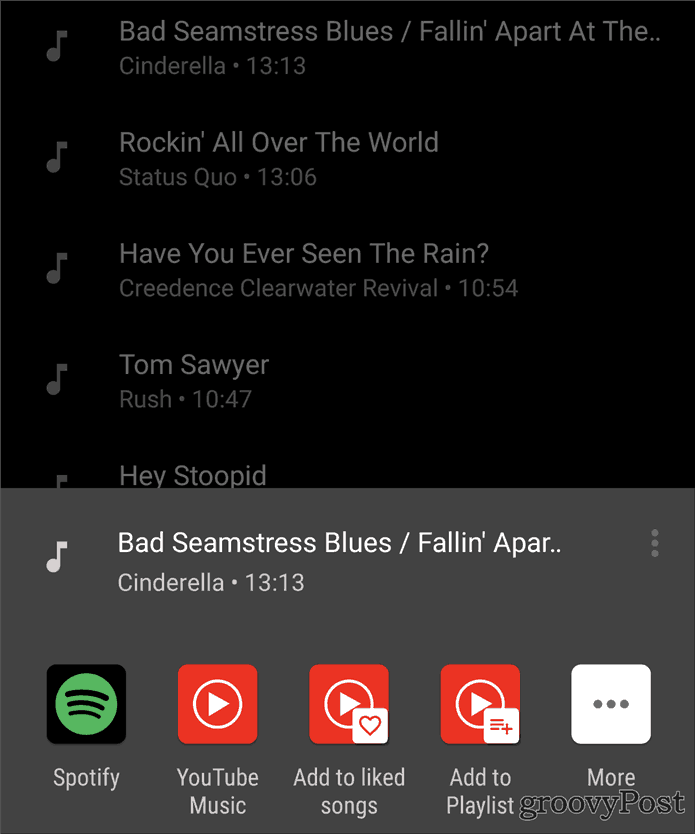 Now Playing Google Pixel song options
