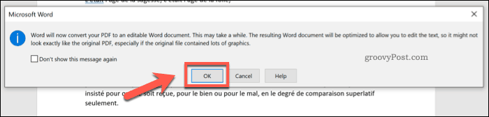 Converting a PDF in Word