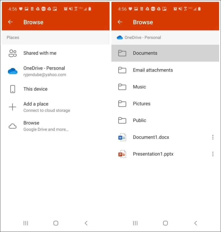 office mobile browsing files