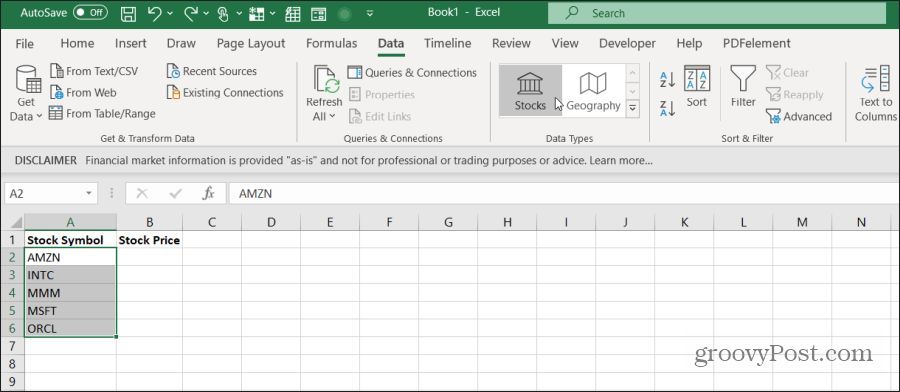 importing stocks into excel