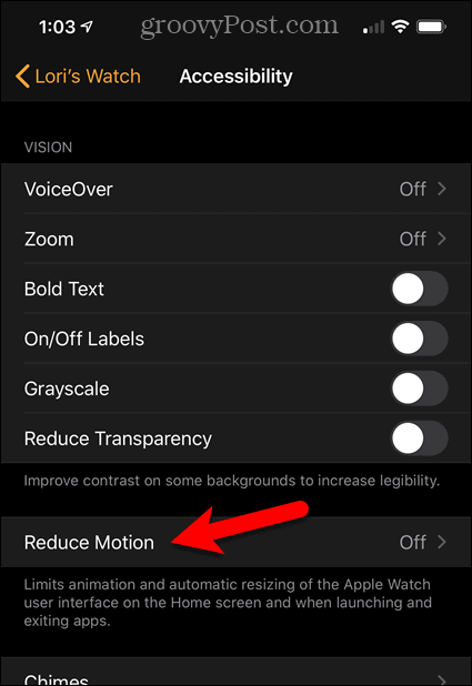 Tap Reduce Motion option on iPhone