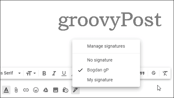 Gmail Multiple Signatures settings select