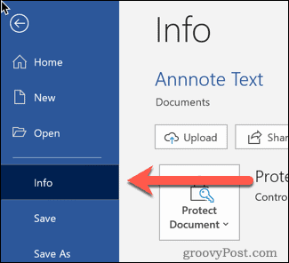 The info button in Word