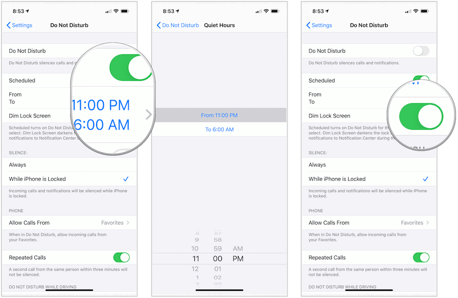 Scheduling Do Not Disturb tool on iPhone