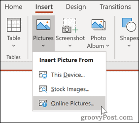 Inserting a picture from an online source in PowerPoint