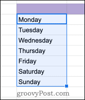 Days of the week in Google Sheets