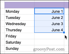 Filling cells with dates in Google Sheets