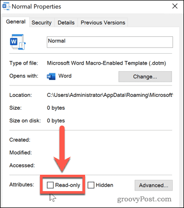 Removing read only access to a file in Windows