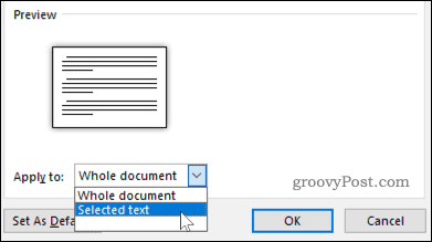Applying changes to selected text in Word