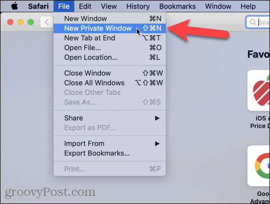 Select New Private Window in Safari on Mac