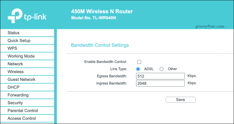  povolení kontroly šířky pásma na routeru TP-Link