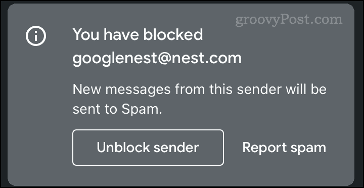 Blocked email notification in Gmail