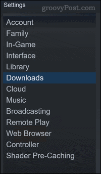 Steam options menu