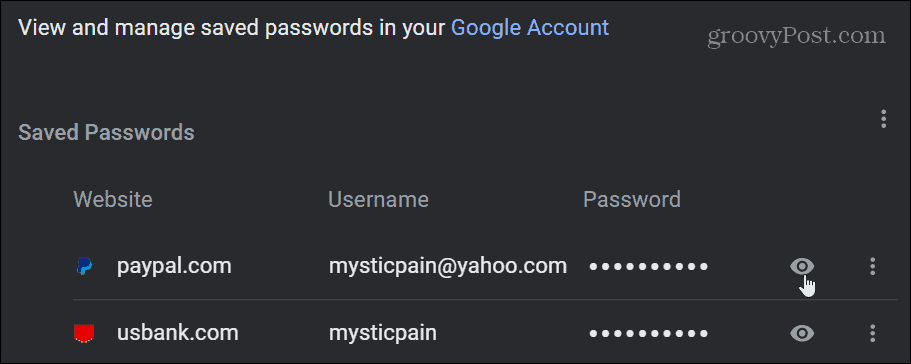 view saved passwords chrome