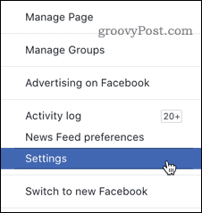 The Facebook classic layout Settings option