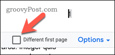 Google Docs Different First Page option