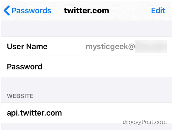 User name and password safari iPhone