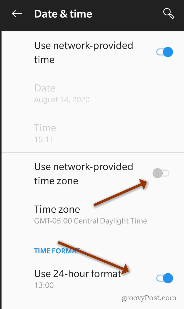 24 hour time zone android