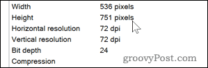 DPI details for an image on Windows