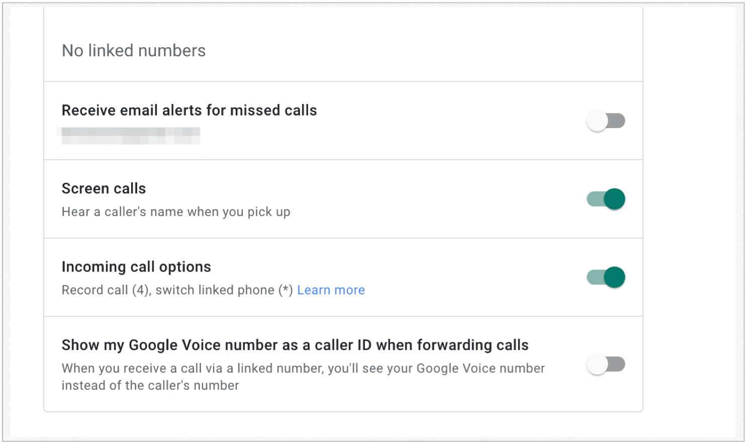 Google Voice incoming call options