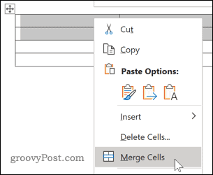 Word merge cells option menu