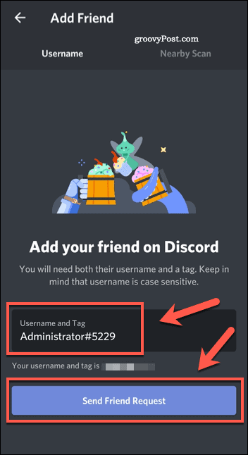 Adding a friend in the Discord mobile app