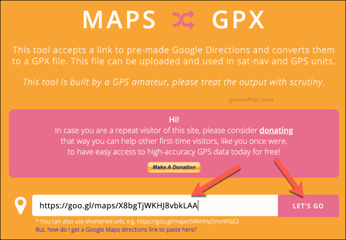 Creating a GPX file using MapstoGPX