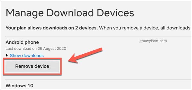 Removing an approved download device on Netflix