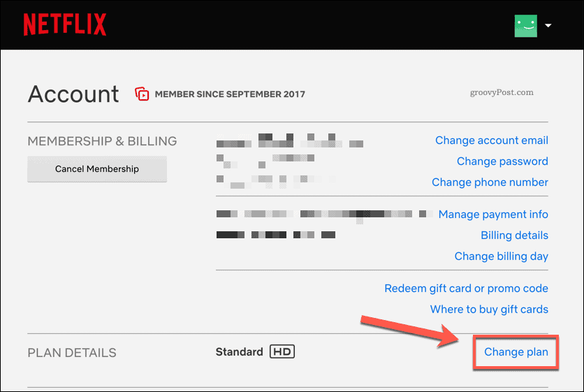 Changing Netflix subscription plan