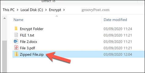 Открытие zip-файла в Windows 10