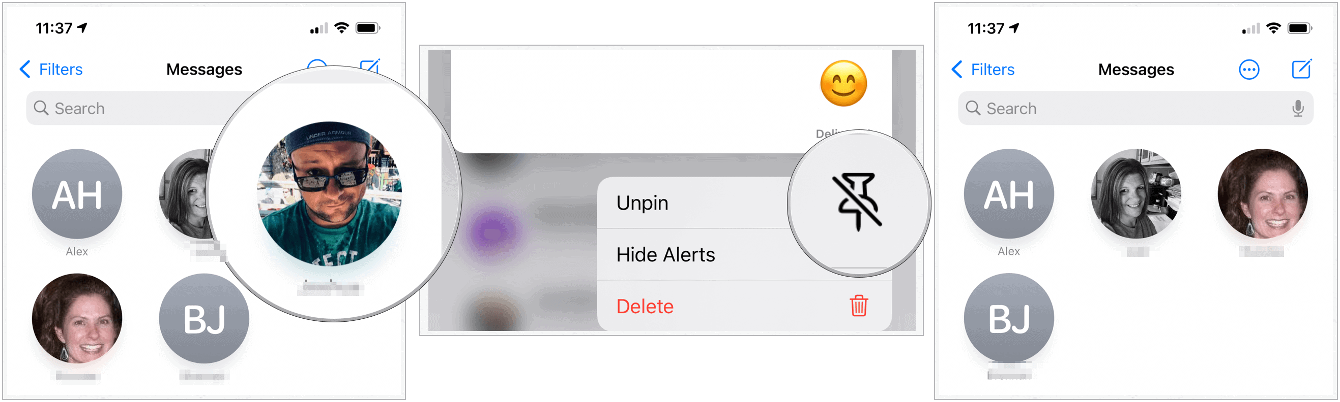 iOS 14 unpin messages