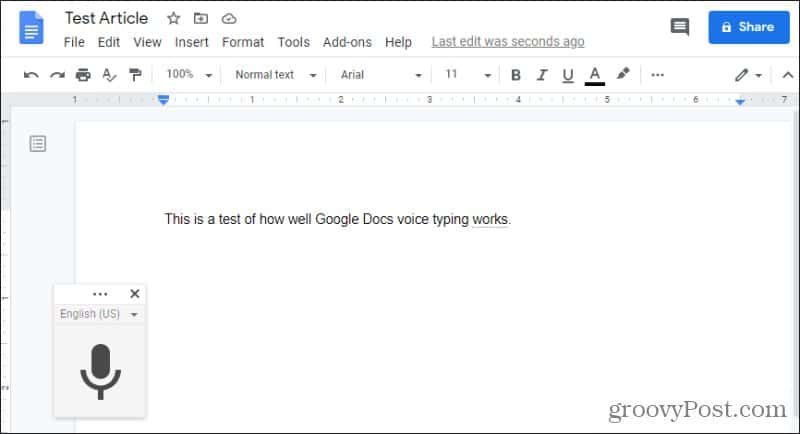 enabling google docs voice typing