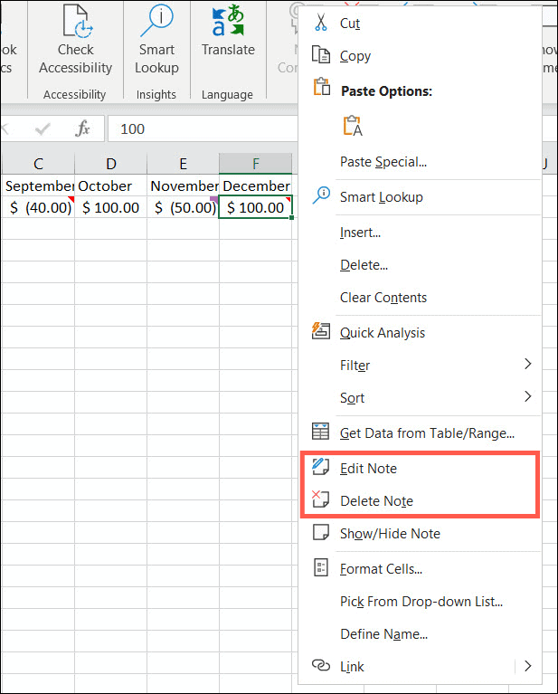 Edit or Delete Notes in Excel