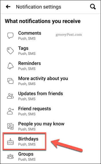 Facebook birthday notification options