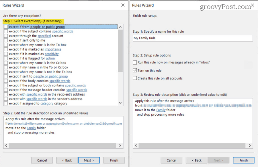 Move Emails From People Outlook Rule with Exceptions