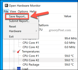 Saving an Open Hardware Monitor report