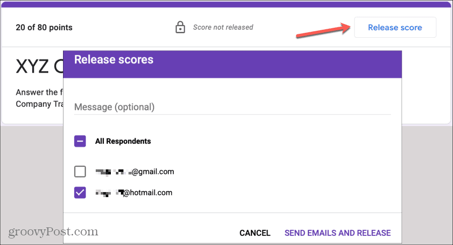 Release Scores on Google Forms