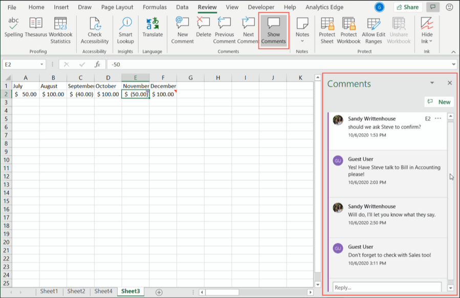 Show All Comments in Excel