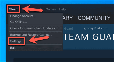 Steam Settings option in Windows 10 client