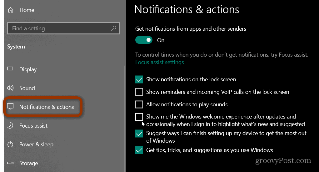 notifications and actions